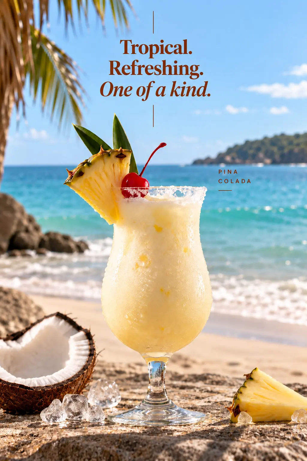 Piña colada creative on a tropical beach